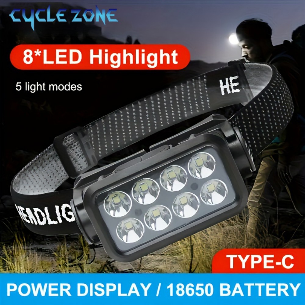 Outdoor Adventure Zone - 8 LED-inductiekoplamp Type-C Oplaadbare sensor Hoofdlamp