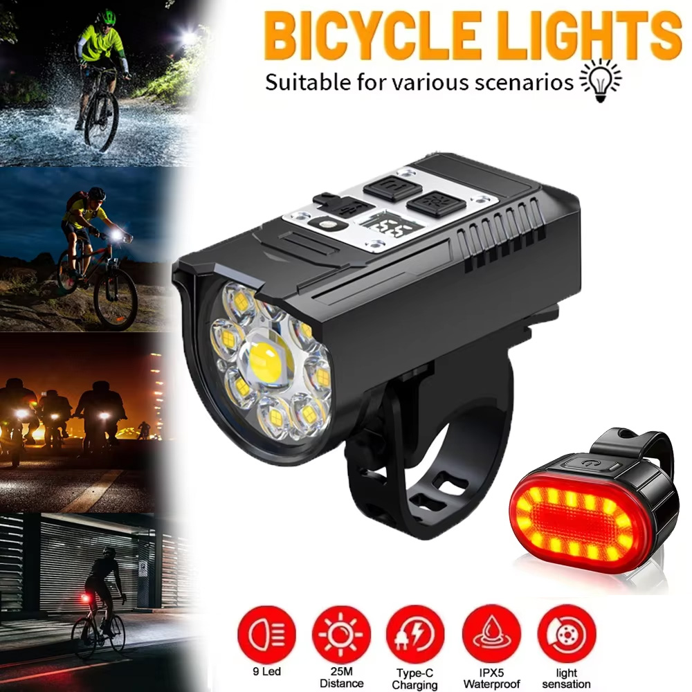 Headlamp Waterproof Rechargeable - 9 LED-fietskoplamp USB oplaadbare fietslamp Super