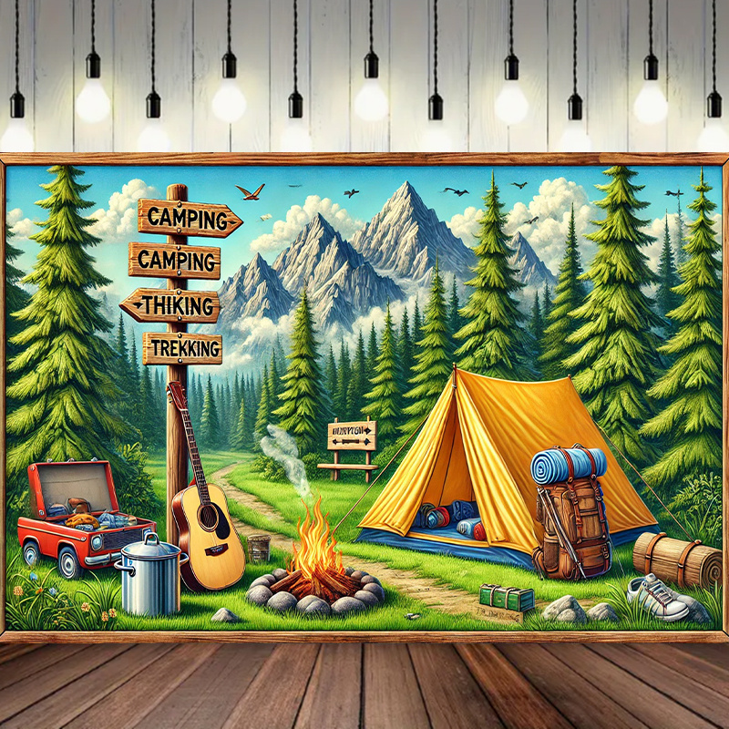 Outdoor Adventure Background - 1-camping- en outdooravonturenachtergrond, geweven stof, geen