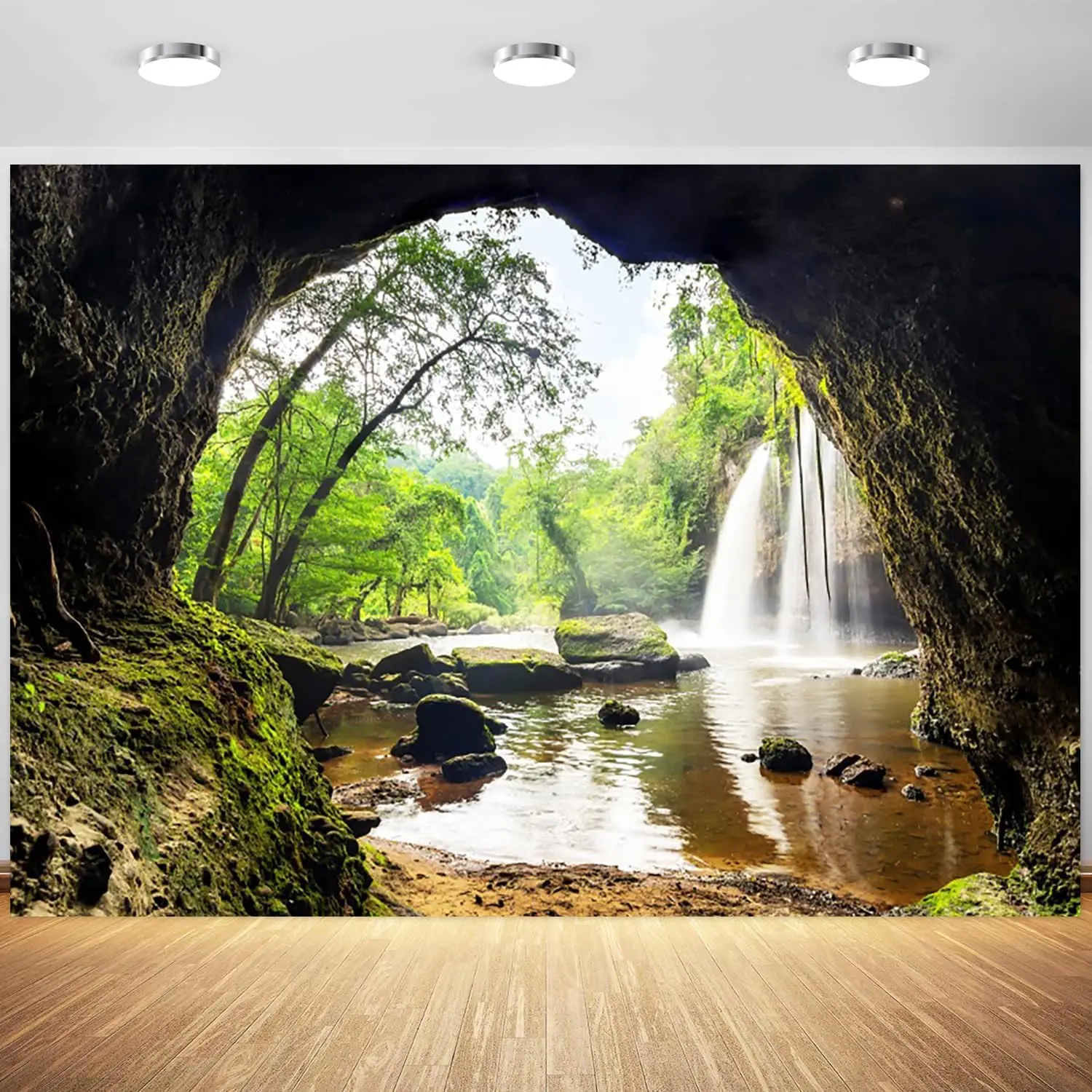 Outdoor Adventure Background - Bos Waterval Berggrot Groene bomen Natuur
