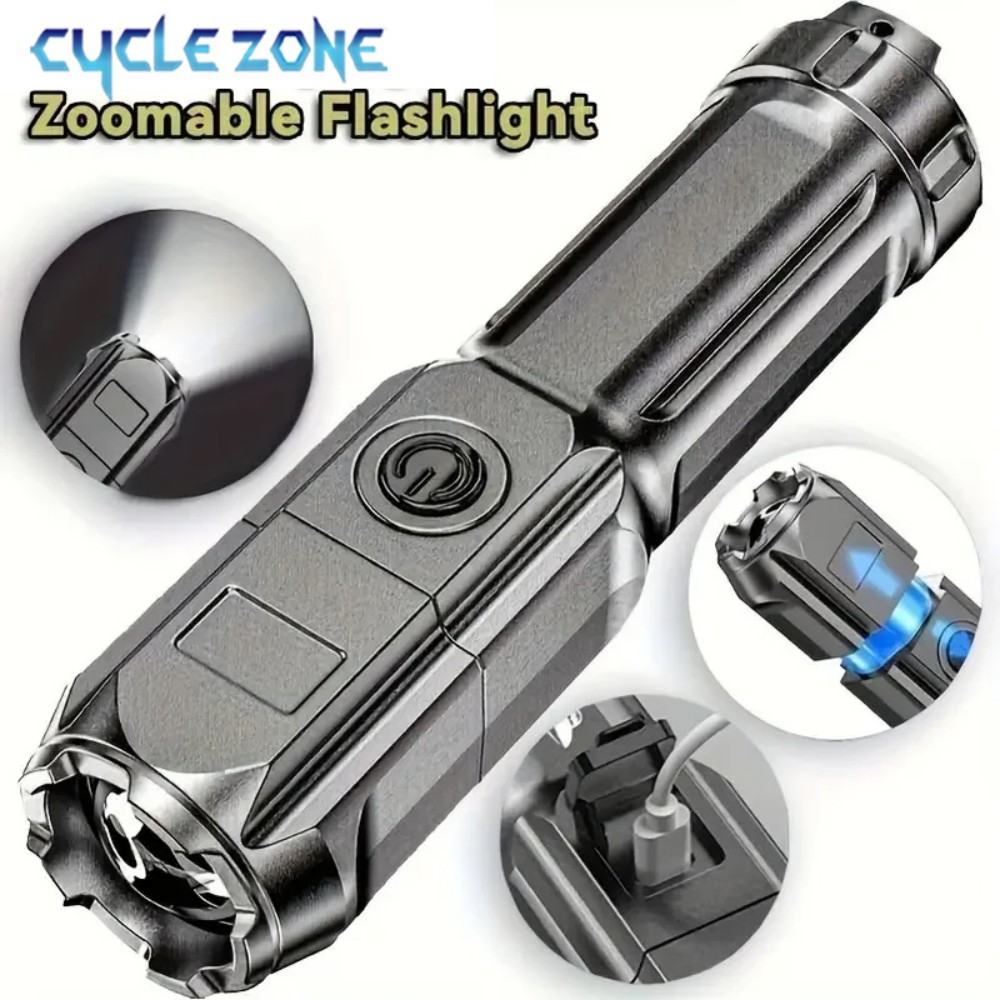 Outdoor Adventure Zone - Draagbare LED-zaklamp, USB-oplaadbare zaklamp, zoombare zaklamp,