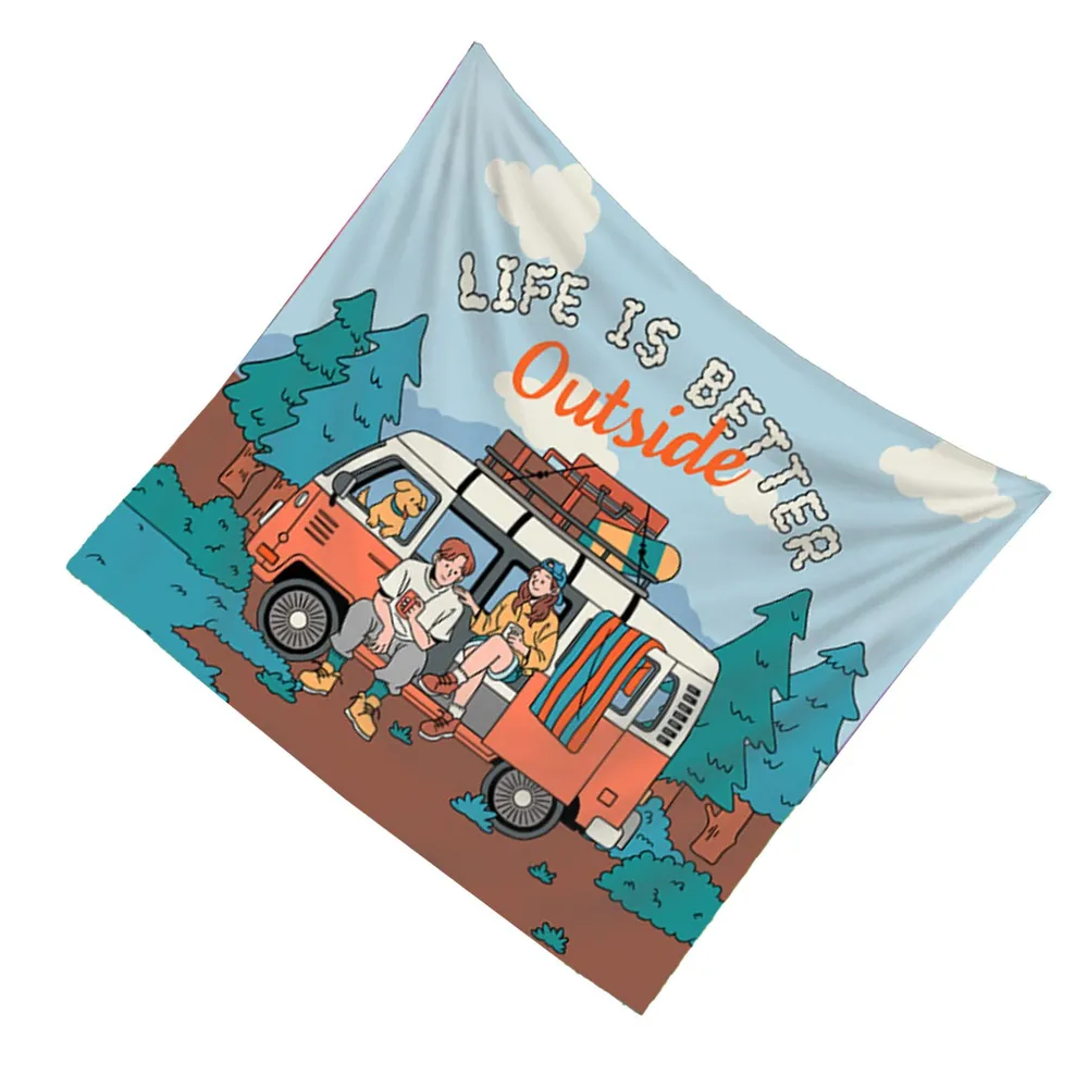 Retro camperwagen wandkleed, w - Outdoor Adventure Background recensie en prijs