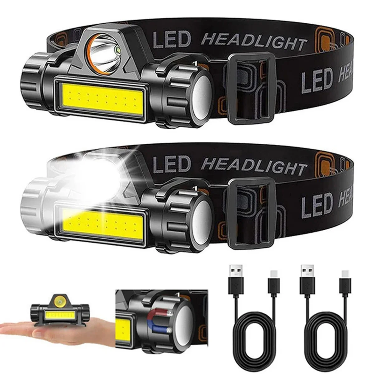 1-3PCS Oplaadbare COB LED-kopl - Headlamp Waterproof Rechargeable recensie en prijs
